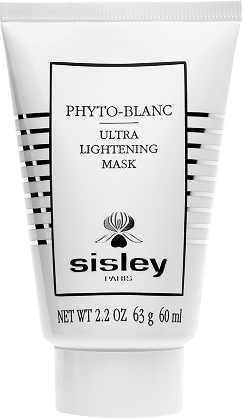 Sisley Phyto-Blanc Ultra Lightening Mask i en vit tub med svart text och en svartvit logotyp.