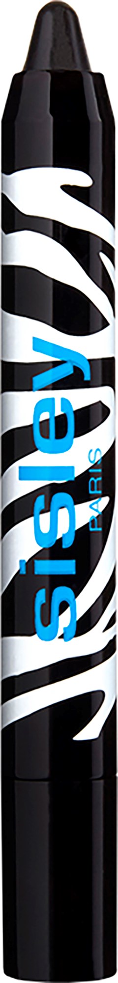 A black marker with blue and white writing, standing upright on a black background.