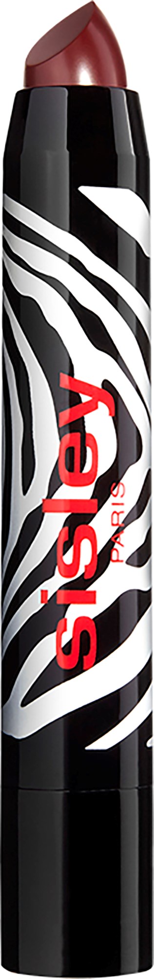 A black lipstick with zebra stripe design and red 'sisley' logo on the tube.