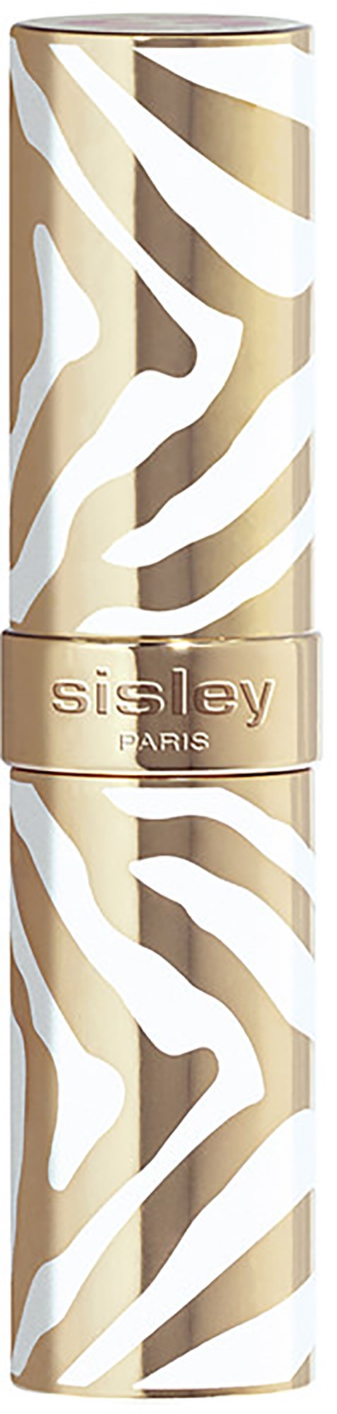 Valkoinen ja kultainen pantterikuosi, jossa lukee 'Sisley Paris'.