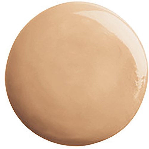 En beige, rund gjenstand med glatt, skinnende overflate og svak skygge, som ligner et egg.