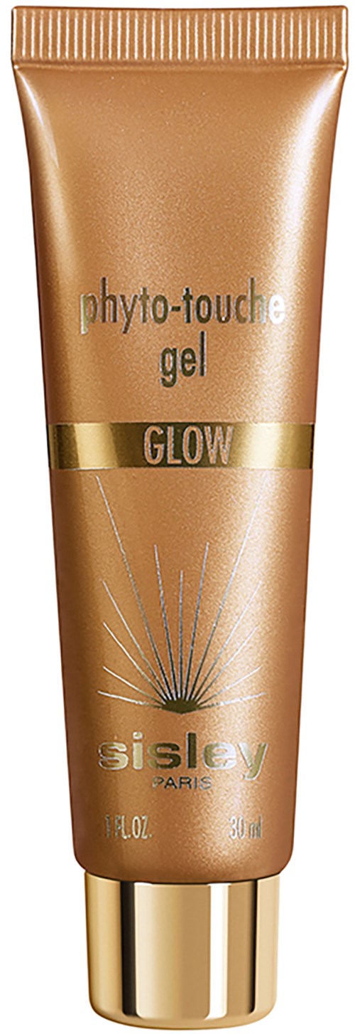 En tube med Sisley glow gel med gulddetaljer og skinnende kobberfarvet design.