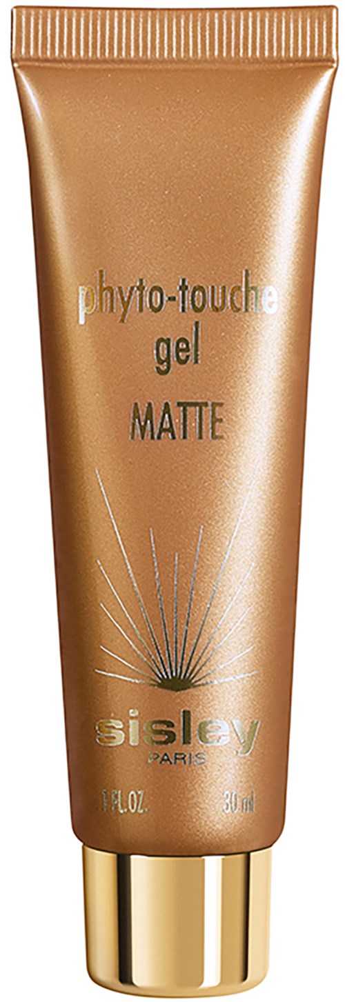 En brun tube med Sisley Phyto-Touche Gel Matte makeup med sort låg og guldbase.