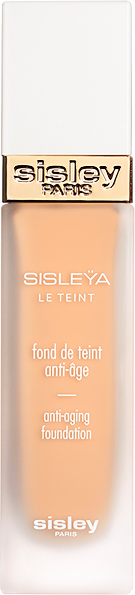 Sisley Le Teint anti-age-voide, jossa on valkoinen ja kultainen korkki ja vaalea beige sisällä.