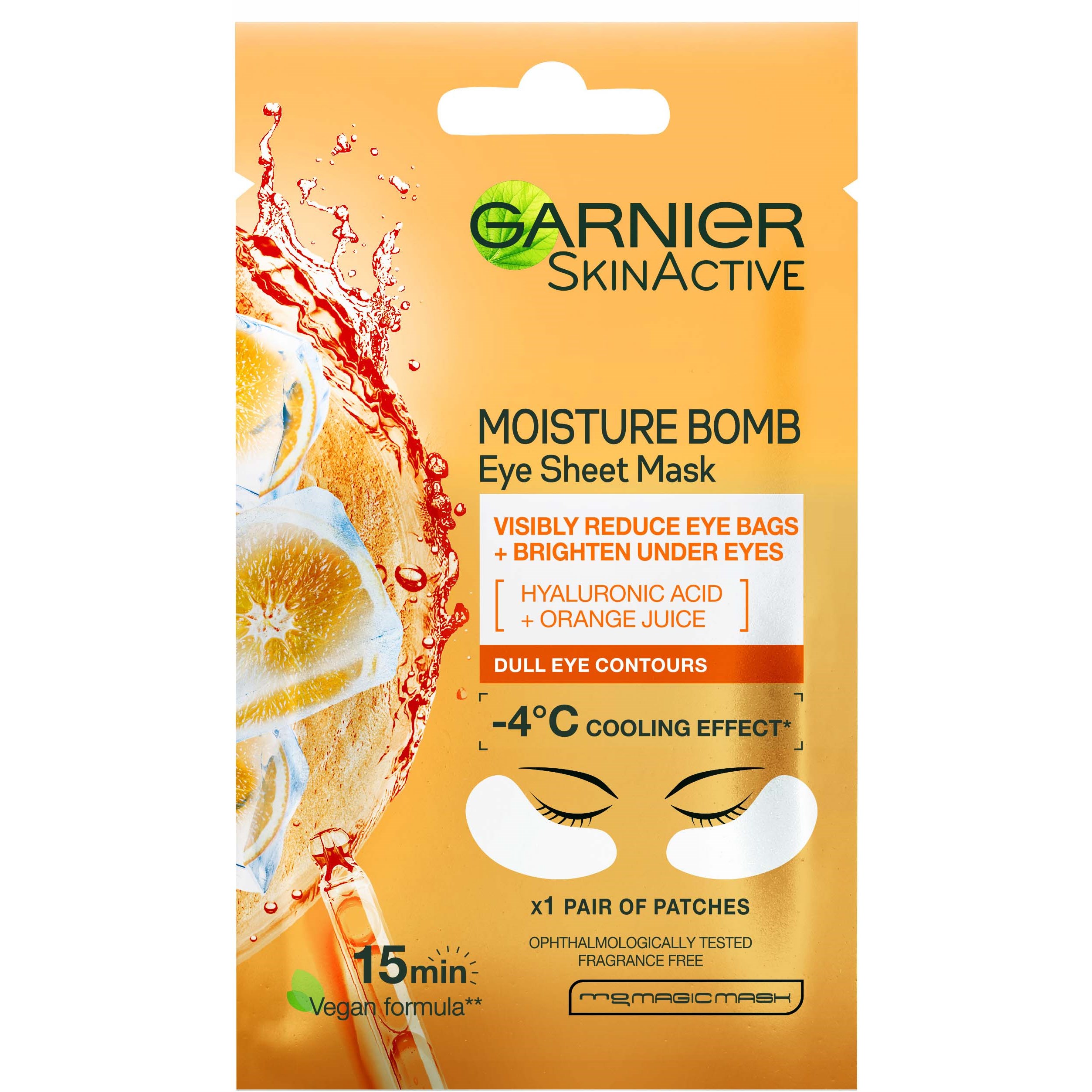 Garnier SkinActive Moisture Bomb Hyaluronic Acid + Orange Juice Eye Sheet Mask for Dull Eye Contours