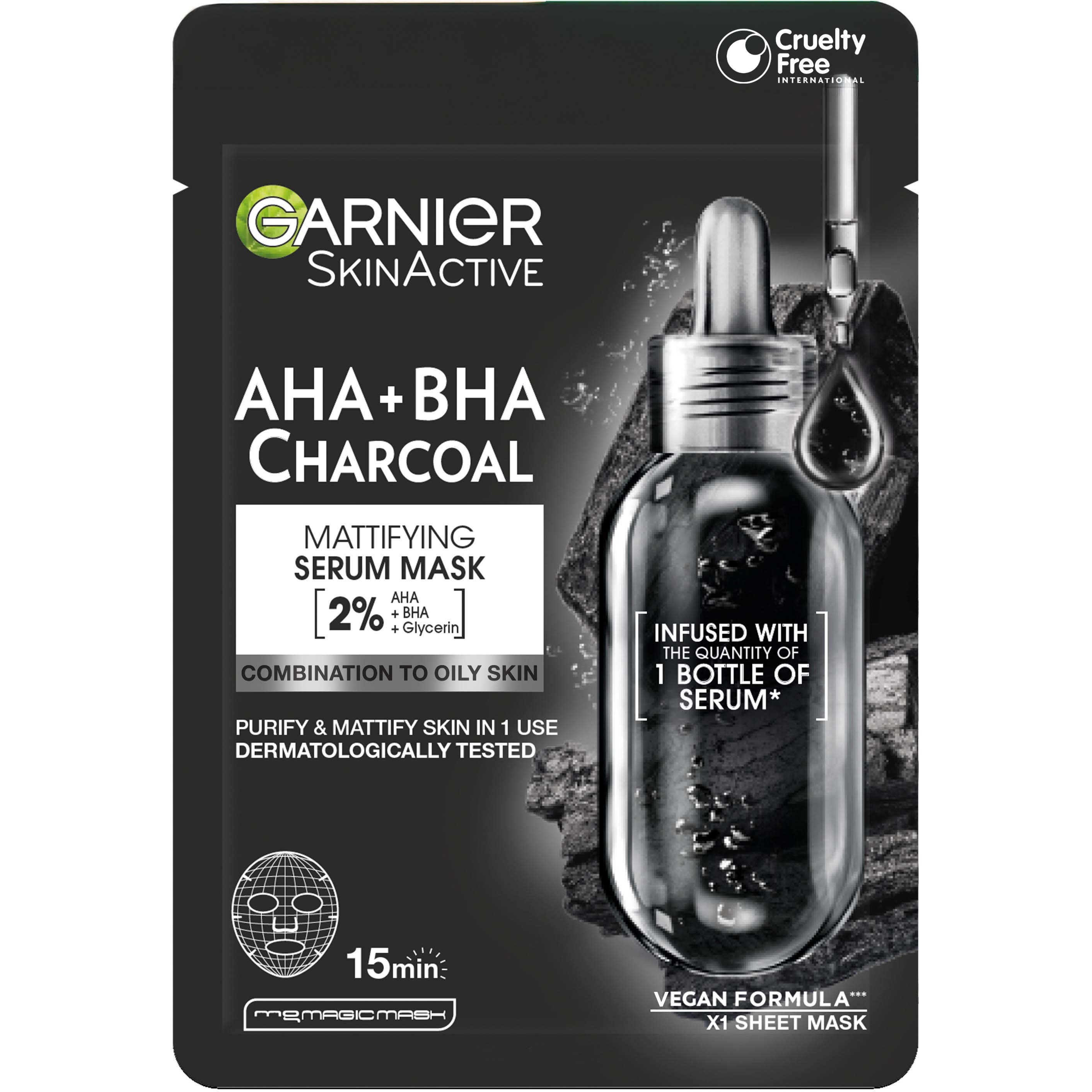 Garnier SkinActive Pure Charcoal Black Pore-Tightening + Hydrating Sheet Mask for Oily Skin Pore Tightening