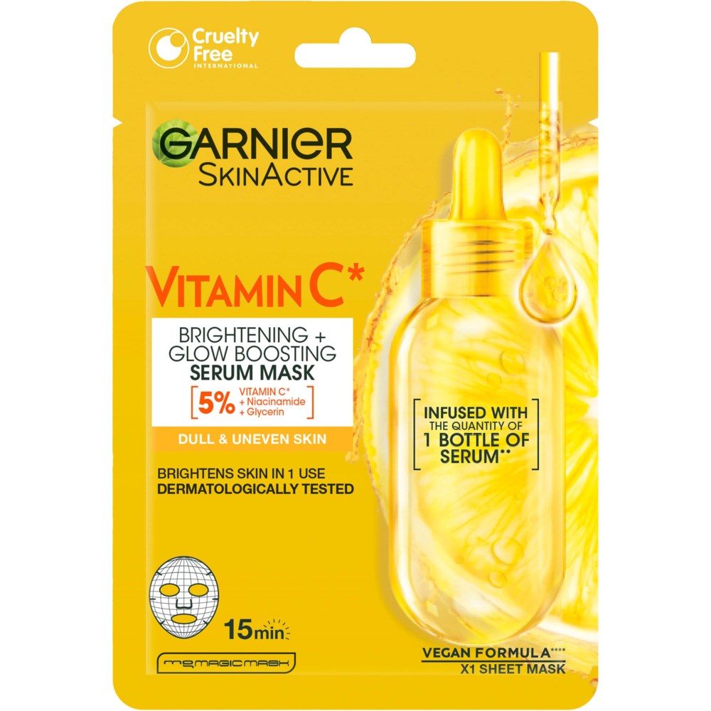 Garnier Garnier SkinActive Vitamin C* Brightening + Glow Boosting Serum Sheet Mask for Dull & Uneven Skin 28 g