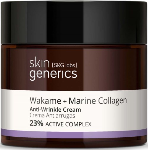 Een pot huidcrème met anti-rimpel, marine collageen en wakame, bevat 23% actief complex.