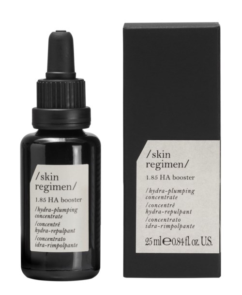 En liten mörk flaska med pipett och en box bredvid som innehåller hudboosterserum.