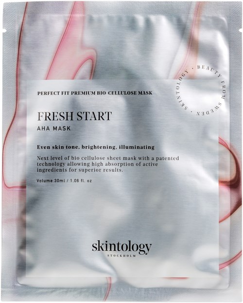 Ett paket för ansiktsmask med märket 'Fresh Start' för att ljusa och jämna ut huden.