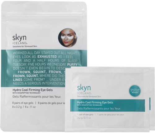 Eine Packung Skyn Iceland Hydro Cool Firming Eye Gels für gestresste, müde Augen mit feuchtigkeitsspendender Technologie.