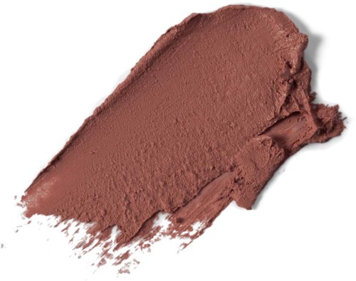 Ett streck av brunt pulvret på en vit bakgrund, ser ut som makeup eller pigment. Det är lite utblandat i kanterna.