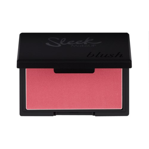 Ett rosa blush smink i en svart förpackning med lock som säger 'Seek Makeup'.