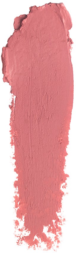 Et vertikalt strøk av rosa leppestift med ujevne kanter.