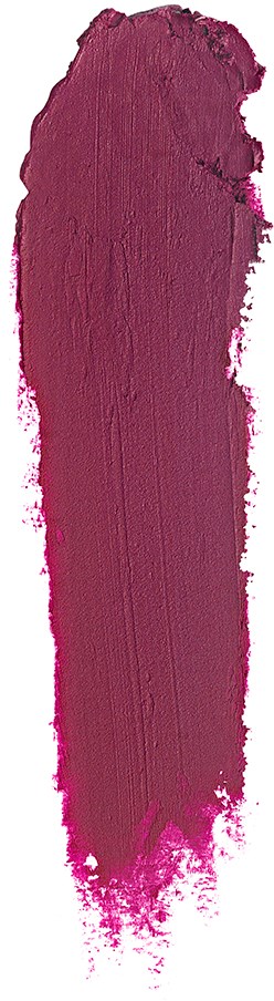 Et tykt lag med mørk rosa leppestift på en hvit bakgrunn med svarte sider.
