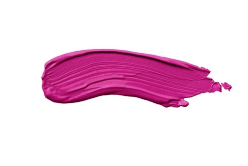 Et tykt, rosa læbestiftspræg på hvid baggrund.