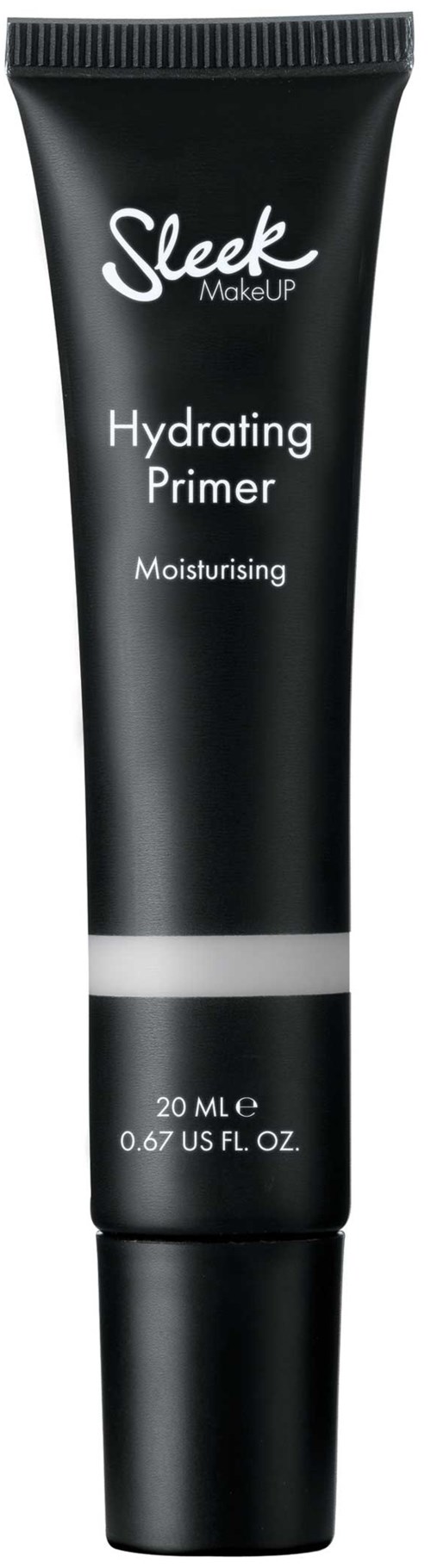En svart tub med vitt text, märkt som Hydrating Primer från Sleek MakeUP, innehåller 20 ml produkt.