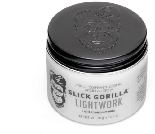 Pojemnik na produkt do stylizacji włosów Slick Gorilla Lightwork, czarna pokrywa z logo goryla, biały etykieta, 70g.
