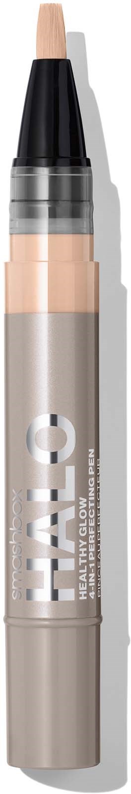 A beige makeup concealer pen with black and clear parts, labeled "HD WAND" for covering skin imperfections.