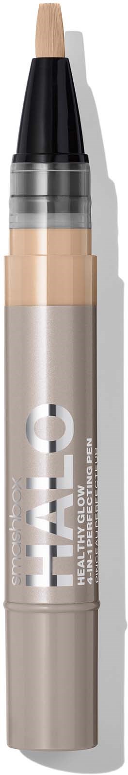 A beige highlighter with a clear cap and black tip. Text is printed on the body of the highlighter.
