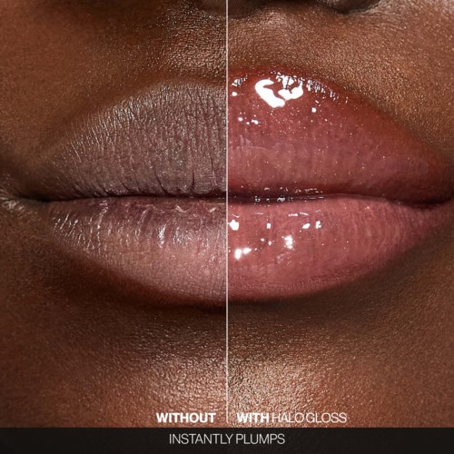 Sammenligning av lepper med og uten gloss, ser fyldigere ut med gloss.