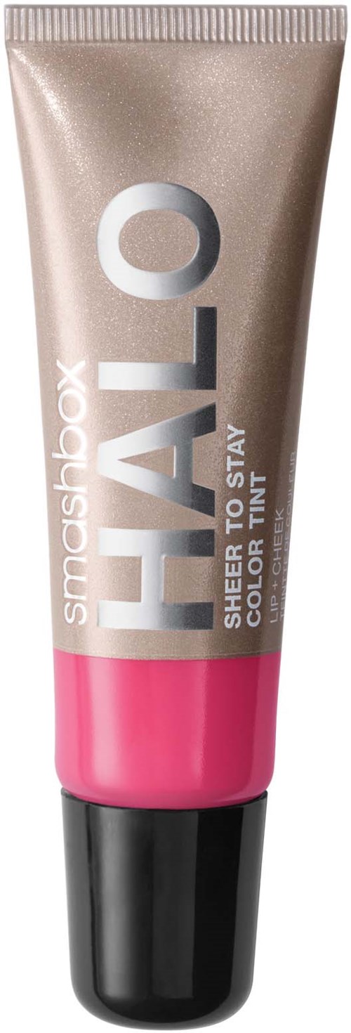 A tube of Smashbox Halo Sheer to Stay Color Tint in a gold and pink design.