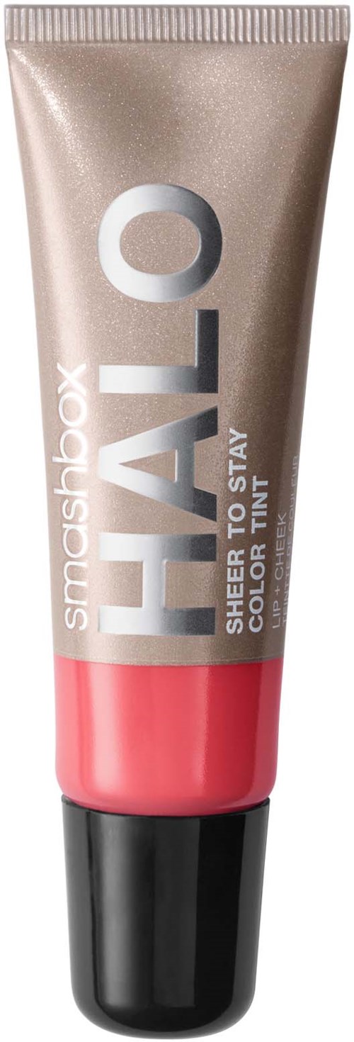 Een tube Smashbox Halo Sheer to Stay kleur tint met roze en beige ontwerp.