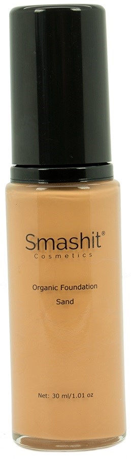 En flaska Smashit ekologisk foundation i sandnyans med svart lock.