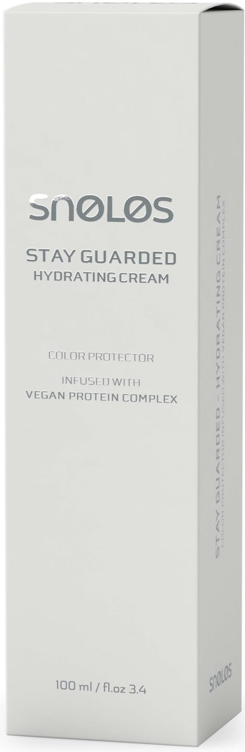 A white box with product name and details in gray, indicating a hydrating cream for skincare.