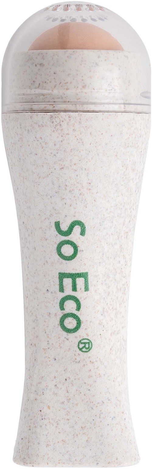 Eine weiße Flasche mit abgerundetem Oberteil, beschriftet 'So Eco', wirkt umweltfreundlich und stylisch.