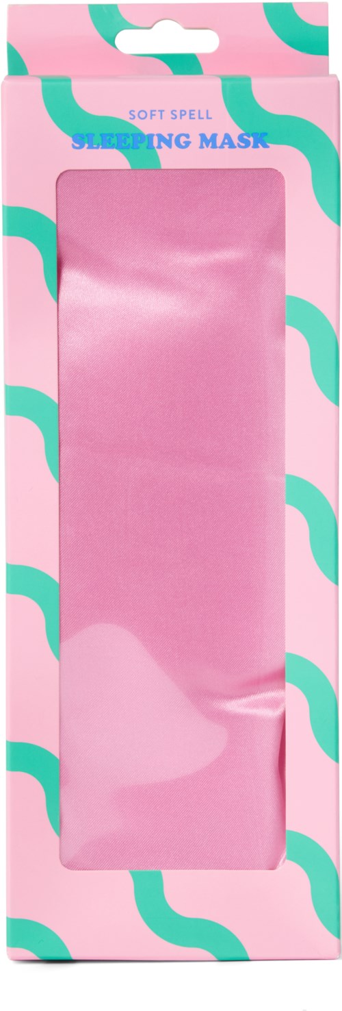 Pink facial sheet mask in pink packaging with teal wave patterns, labeled as a soft spell soothing mask.