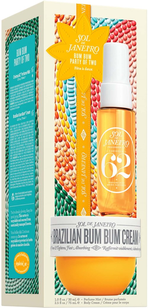 This is a box with a small bottle inside, labeled Brazilian BUM BUM Cream with SPF 24, in bright packaging.