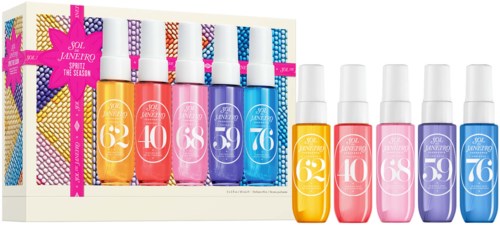 Set med färgglada nagellack med nummer och en dekorativ låda, ljus och glad design.