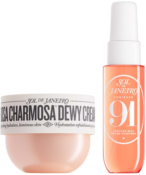 Słoik Isa Charmosa Dewy Cream oraz butelka perfumu Sol de Janeiro Cheirosa 71.