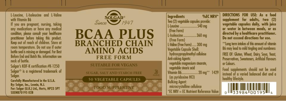 Solgar BCAA Plus Vegetable Capsules 50st