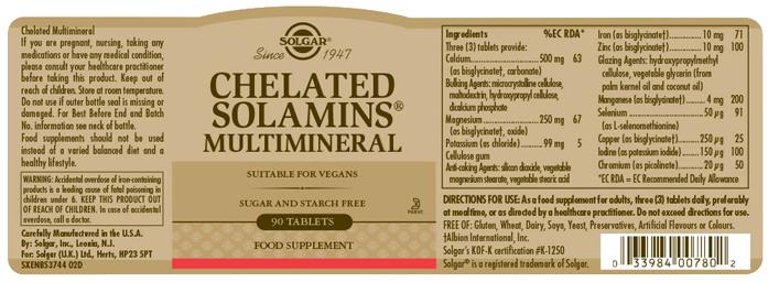 Solgar Chelated Solamins Multimineral Tablets 90st