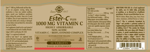 Een supplementfles voor Ester-C met vitamine C, 30 tabletten, bevordert immuunsysteem, hoge opname, niet-zuur.