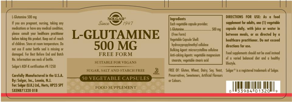 Solgar L-Glutamine 500 mg Vegetable Capsules 50st