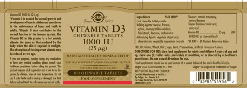 Vitamin D3 Kautabletten, 1000 IE, enthalten Fischöl, unterstützen Knochengesundheit, Nahrungsergänzung.