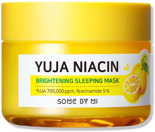 Yellow jar labeled 'Yuja Niacin' for brightening and sleeping, with lemon imagery on the label.