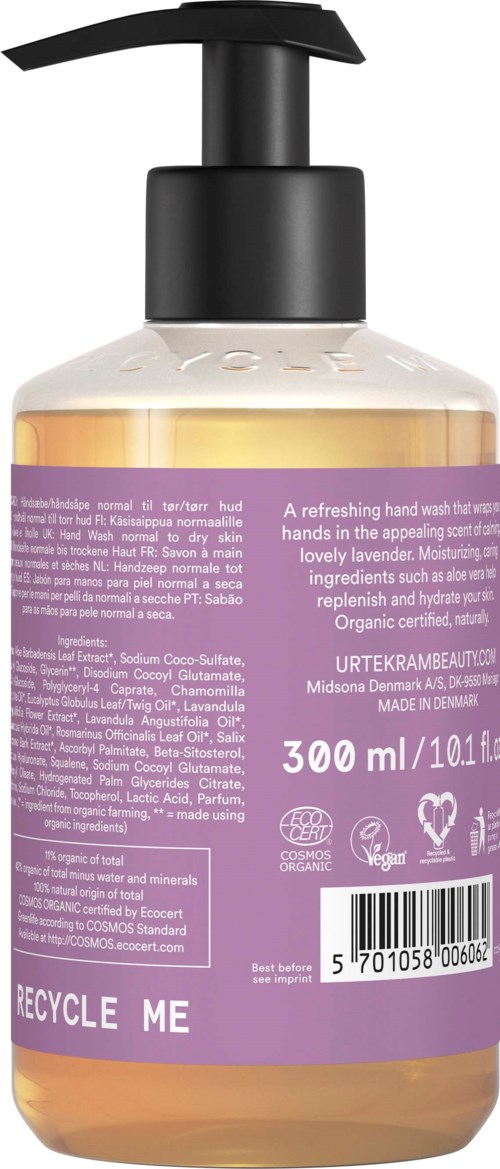 Butelka balsamu z czarną pompką i fioletową etykietą, zawiera mydło do rąk lub nawilżający krem, 300 ml.