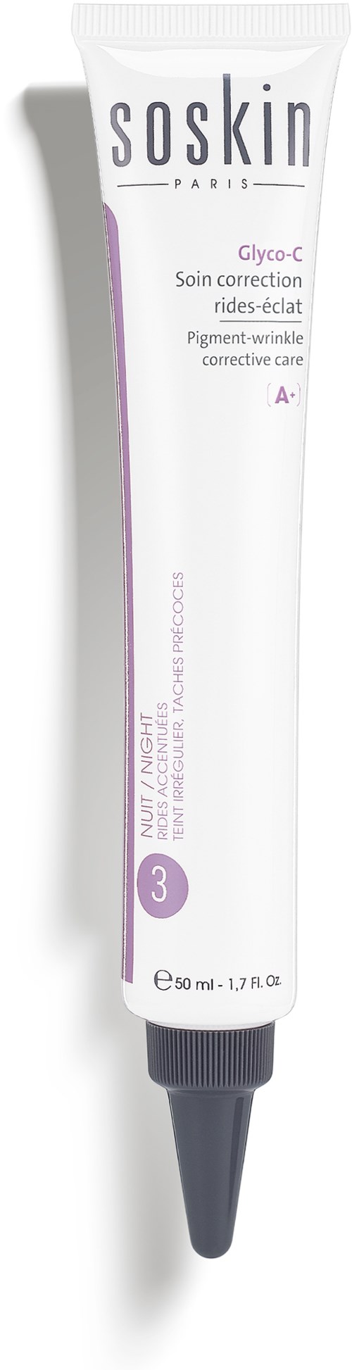 A white tube with purple and black text, labeled 'soskin', contains a skincare product for face redness correction.