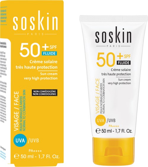 En solkrämstuber och box med SPF 50+ som visar att de ger mycket hög solskydd.