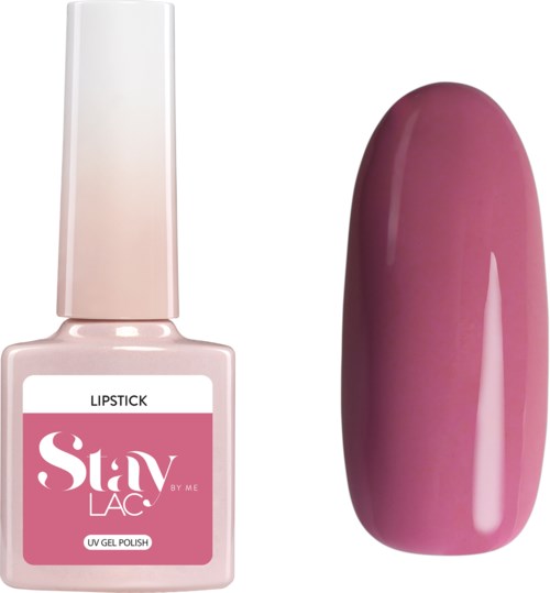 Roze nagellakfles en een geverfde roze nageltest. Eenvoudig en glad ontwerp. Richt zich op kleur en laktextuur.