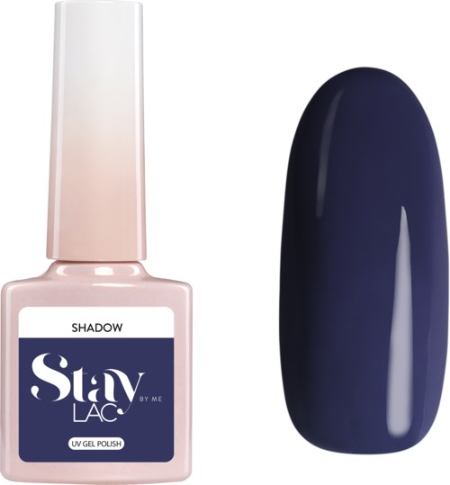 En ljusrosa nagellacksflaska och ett mörkblått nagellackprov. Båda är för naglar.