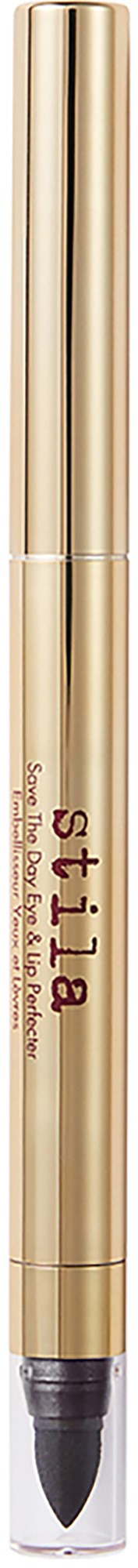 A gold-colored makeup pen with a black tip and brand name Stila on it.
