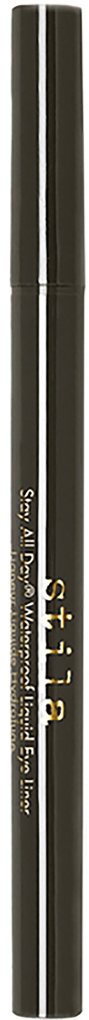 A black eyeliner pen with a gold and white label, standing vertically, with a cap on top.
