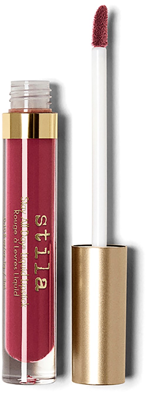 Ein rosa Lipgloss mit goldener Kappe und weißem Applikator daneben.
