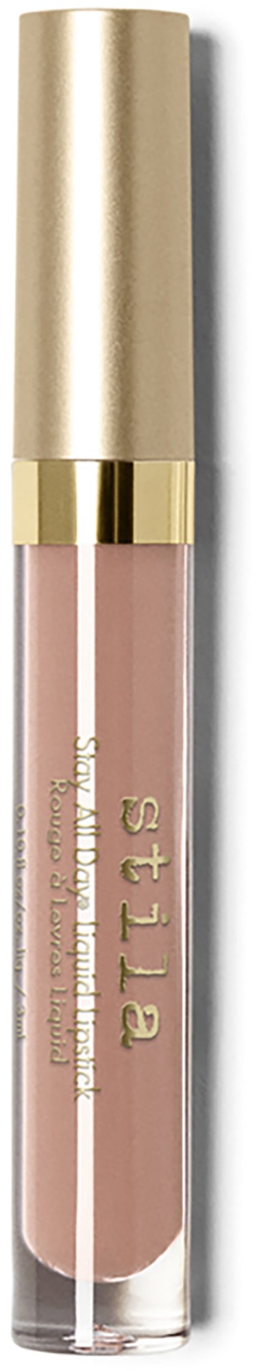 En leppeglossrør med gullhode og gjennomsiktig bunn som viser rosa gloss inni.