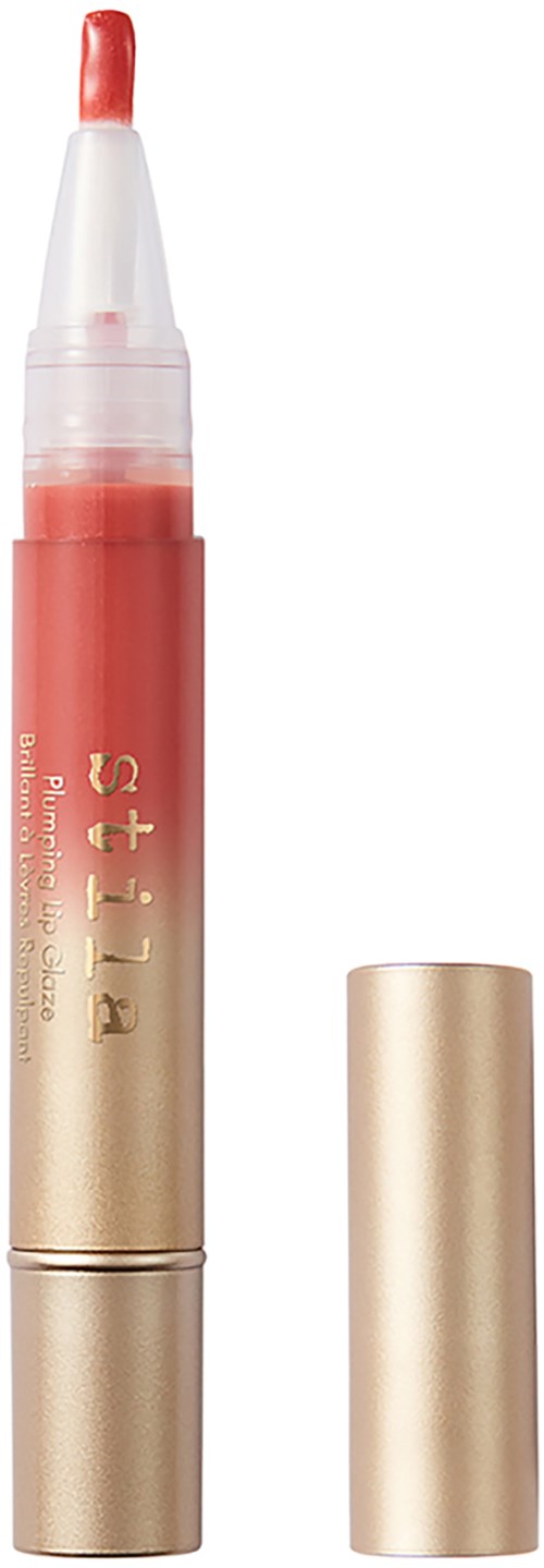 Lippenbalsem met een roze tint en gouden cap, open om het applicatormondje te tonen. Merknaam op de tube.